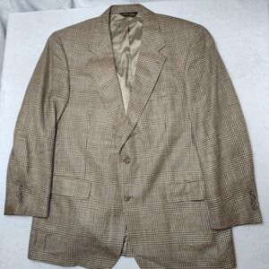 Brooks Brothers Sport Coat Mens 43R Beige Plaid Wool Tweed 2 Button Houndstooth